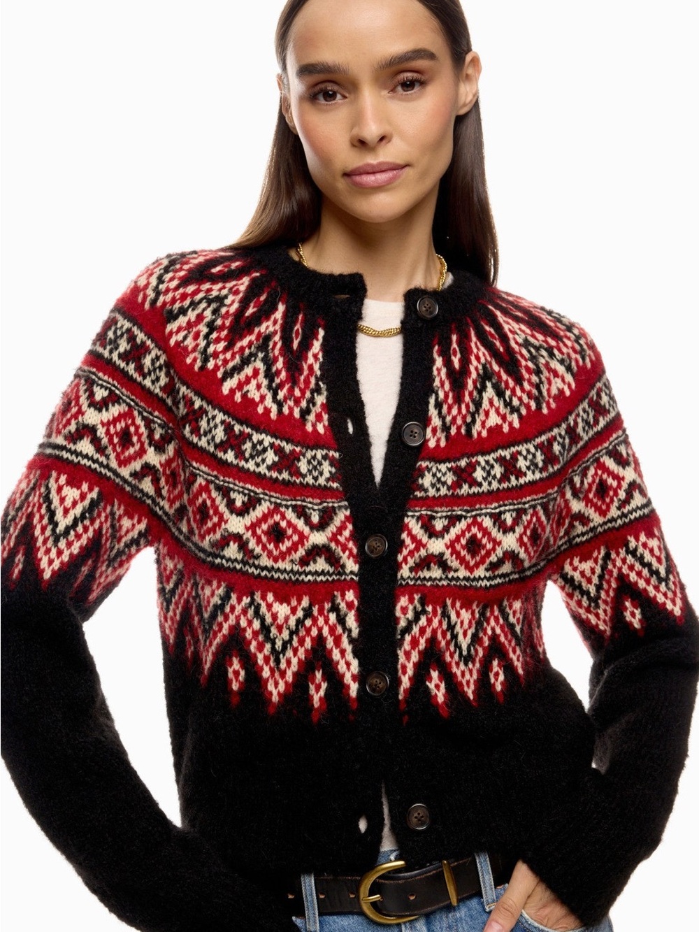 Polo by Ralph Lauren Red, Black and Cream Fair Isle Button Cardigan